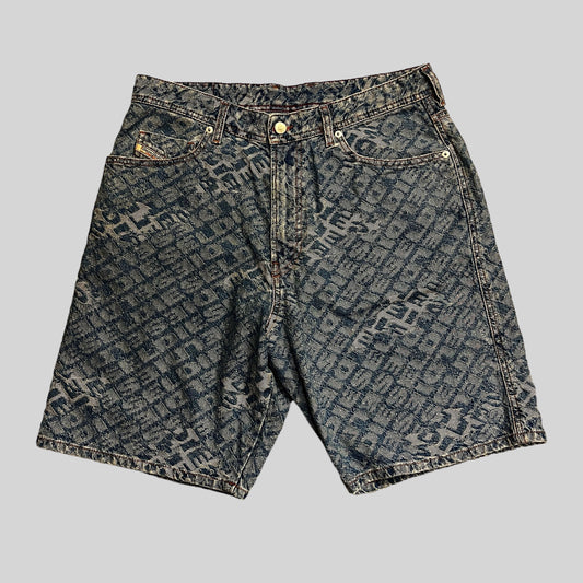 DIESEL denim shorts diesel logo jaguar　Blue