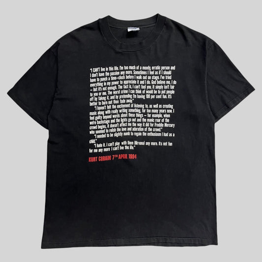 90's Nirvana Kurt Cobain's  Suicide Note Boot Leg T-shirt Black